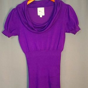 Short Puff Sleeve Sweater Elastic Waist Medium Purple Brand Pink Rose NWOT